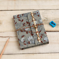 Grey - Sanganeri Fabric Cover Handmade Paper Notebook with Thread Lock