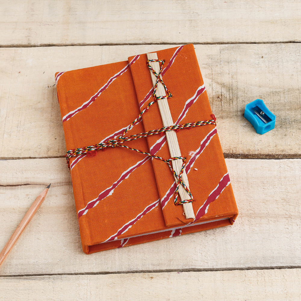 Leheriya Fabric Cover Handmade Paper Notebook with Thread Lock