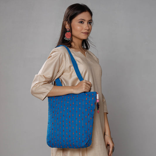 Blue - Chandi Maati Kantha Work Cotton Tote Bag