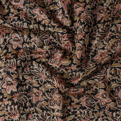 Black - Kalamkari Block Printing Chanderi Silk Precut Fabric (1.1 meter)