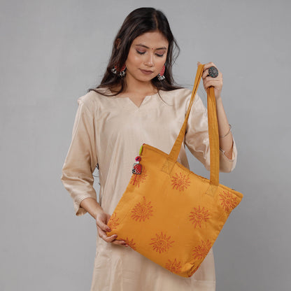 Yellow - Chandi Maati Kantha Work Cotton Tote Bag