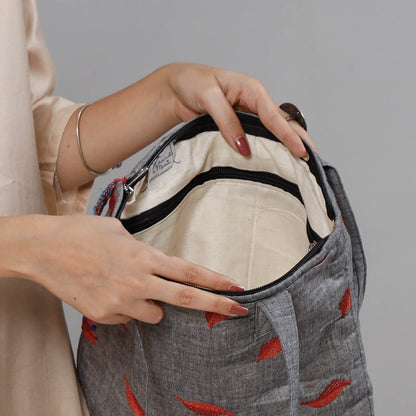 Grey - Chandi Maati Kantha Work Cotton Tote Bag