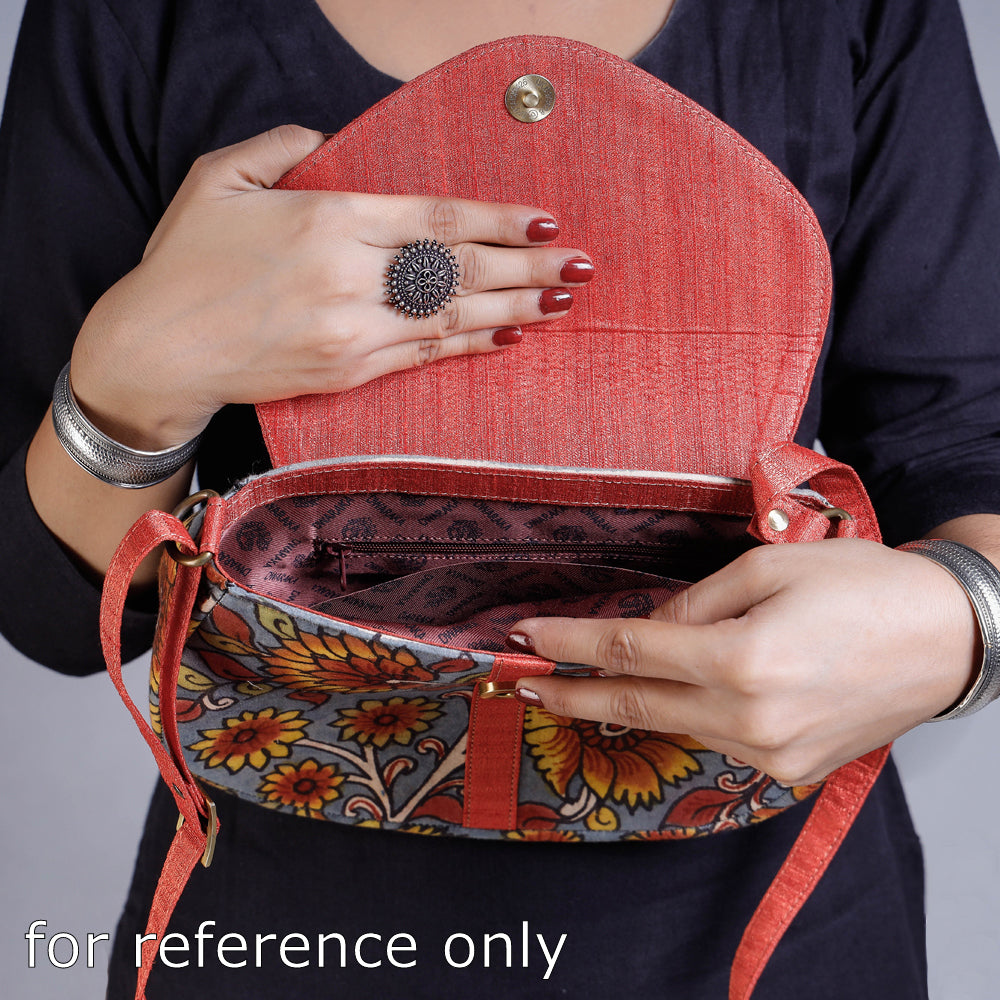 Red - Sling Bag - Handpainted Kalamkari Natural Dyed Ghicha Silk