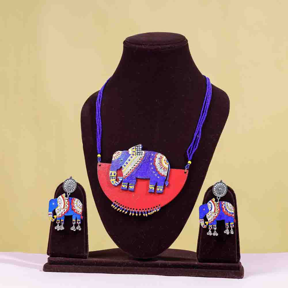 madhubani wooden necklace set