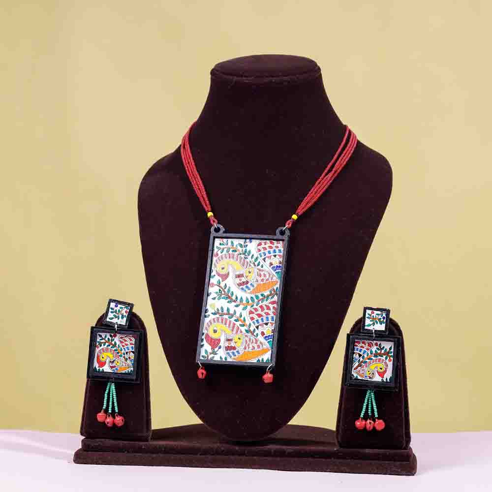 madhubani wooden necklace set