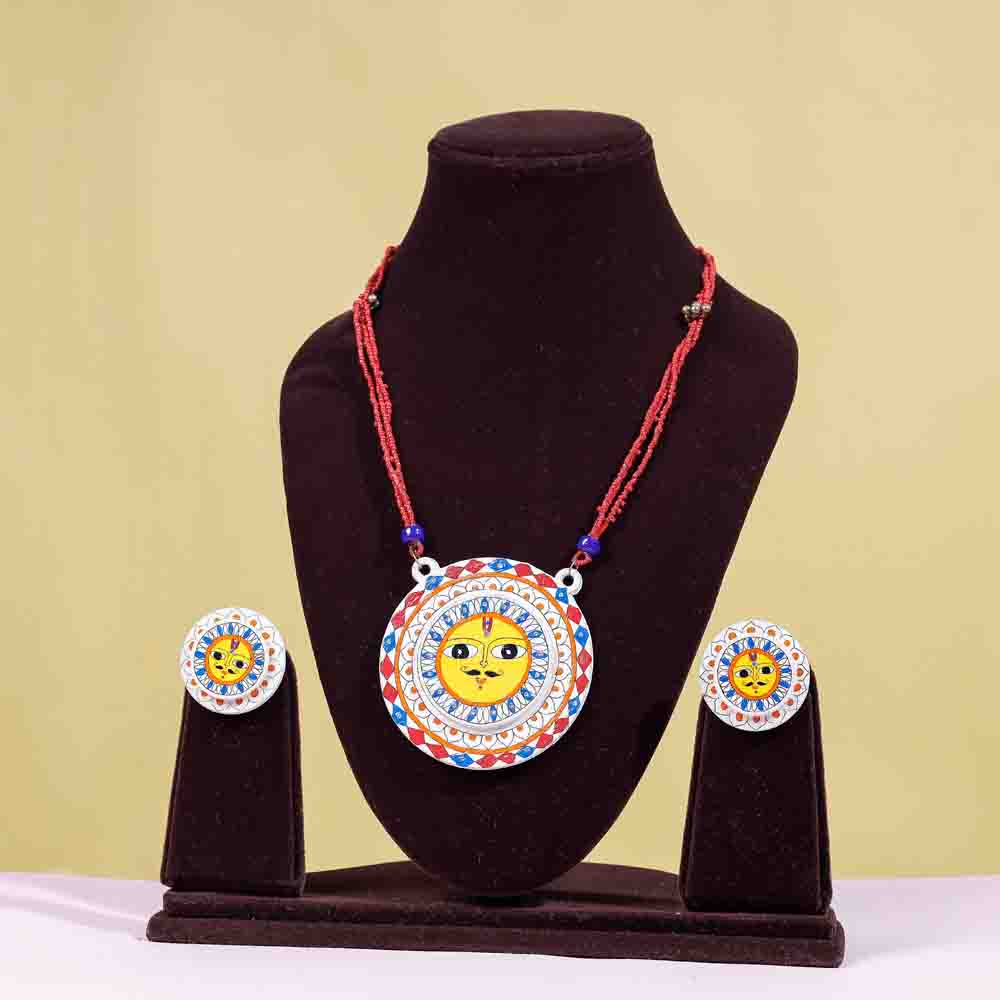 madhubani wooden necklace set