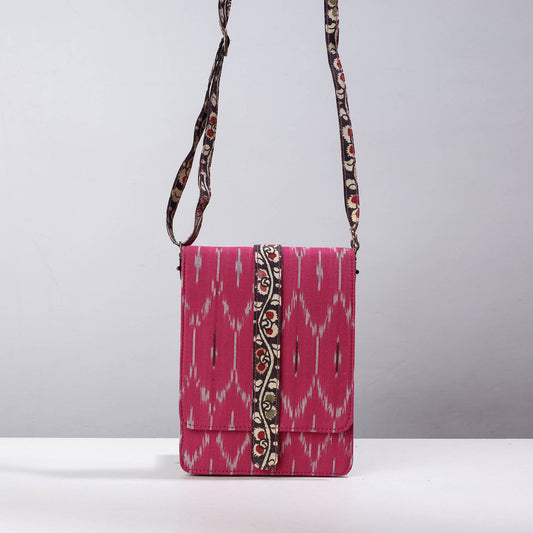 Pink - Handpainted Kalamkari Natural Dyed Ikat Cotton Sling Bag