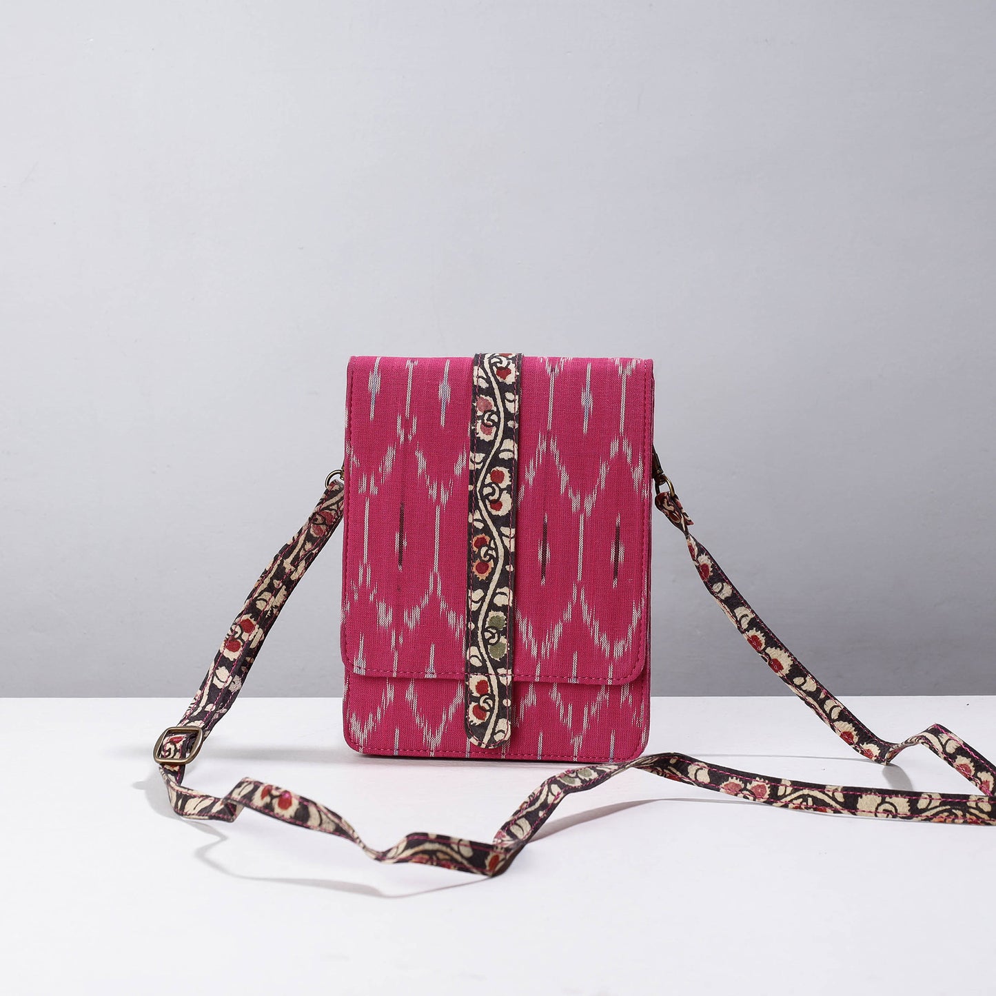 Pink - Handpainted Kalamkari Natural Dyed Ikat Cotton Sling Bag