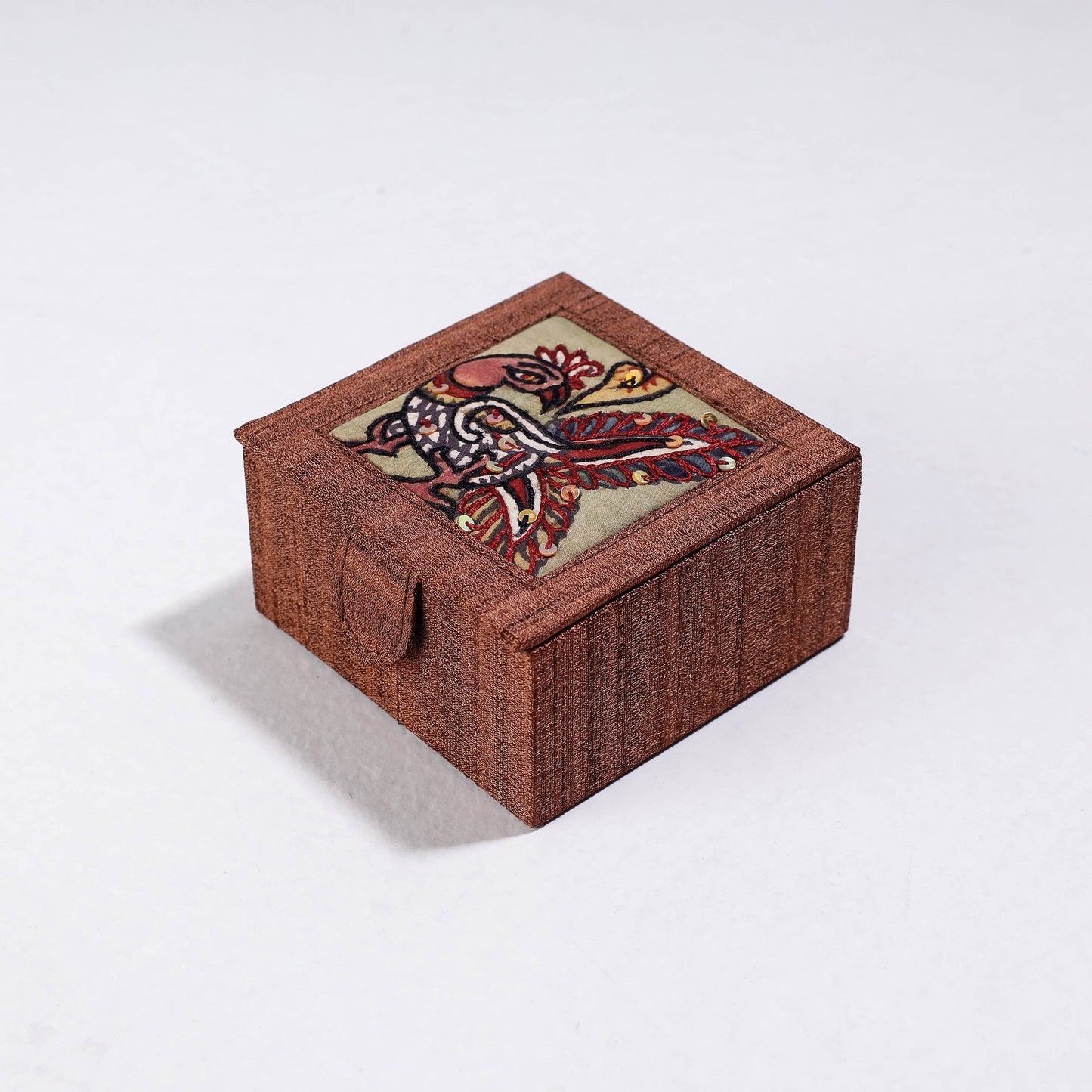 Handpainted Kalamkari Natural Dyed Ghicha Silk Bangle Box (Small)