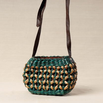 Green - Handmade Organic Water Hyacinth Sling Bag from Assam