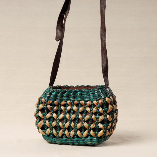 Green - Handmade Organic Water Hyacinth Sling Bag from Assam