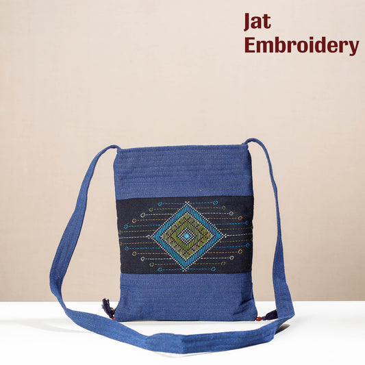 Blue - Kutch Jat Hand Embroidery Cotton Sling Bag