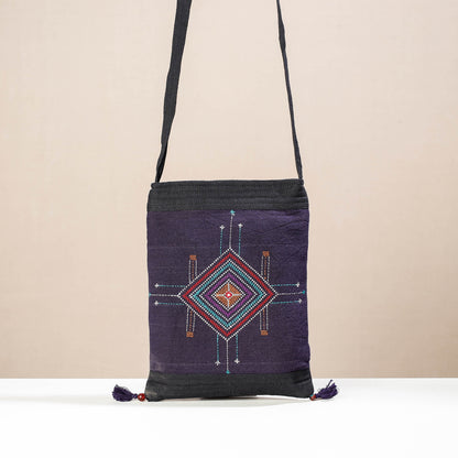 Purple - Kutch Jat Hand Embroidery Cotton Sling Bag