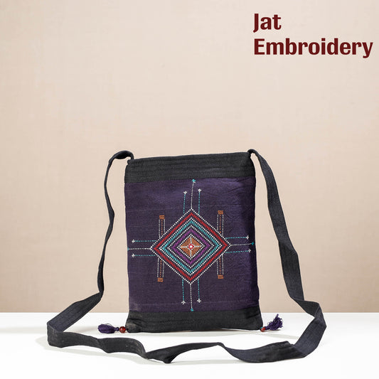 Purple - Kutch Jat Hand Embroidery Cotton Sling Bag