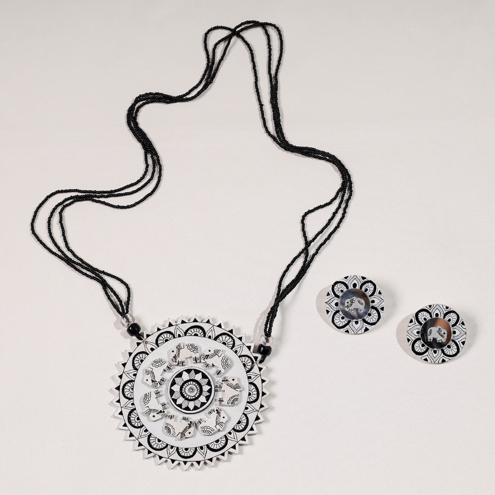 madhubani wooden necklace set