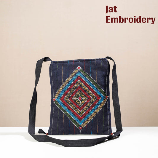 Blue - Kutch Jat Hand Embroidery Cotton Sling Bag