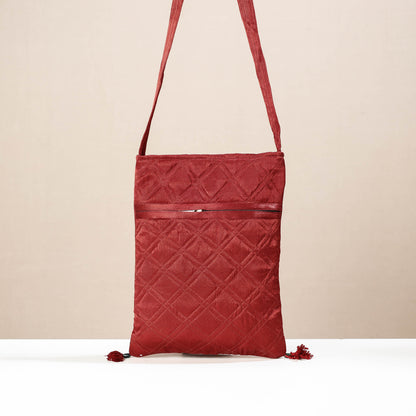 Maroon - Kutch Jat Hand Embroidery Mashru Silk Sling Bag