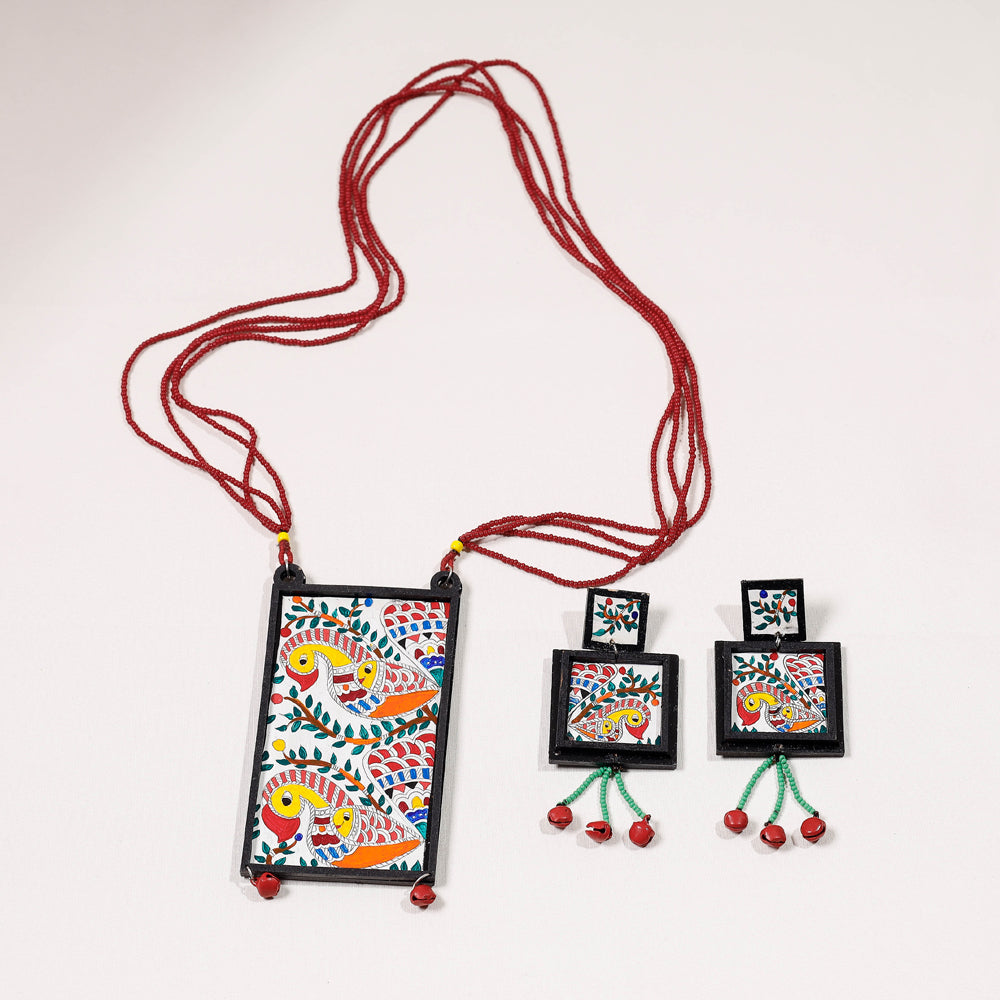 madhubani wooden necklace set