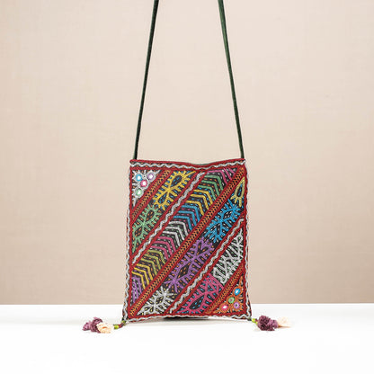 Multicolor - Kutch Rabari Hand Embroidery Mashru Silk Sling Bag
