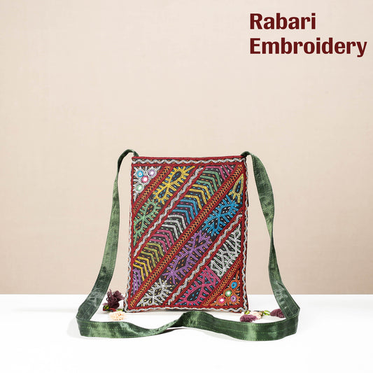 Multicolor - Kutch Rabari Hand Embroidery Mashru Silk Sling Bag
