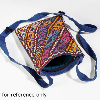 Blue - Kutch Rabari Hand Embroidery Mashru Silk Sling Bag