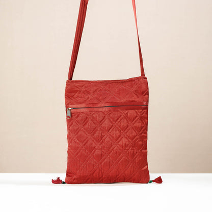 Red - Kutch Rabari Hand Embroidery Mashru Silk Sling Bag