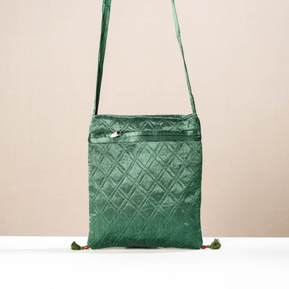 Green - Kutch Rabari Hand Embroidery Mashru Silk Sling Bag