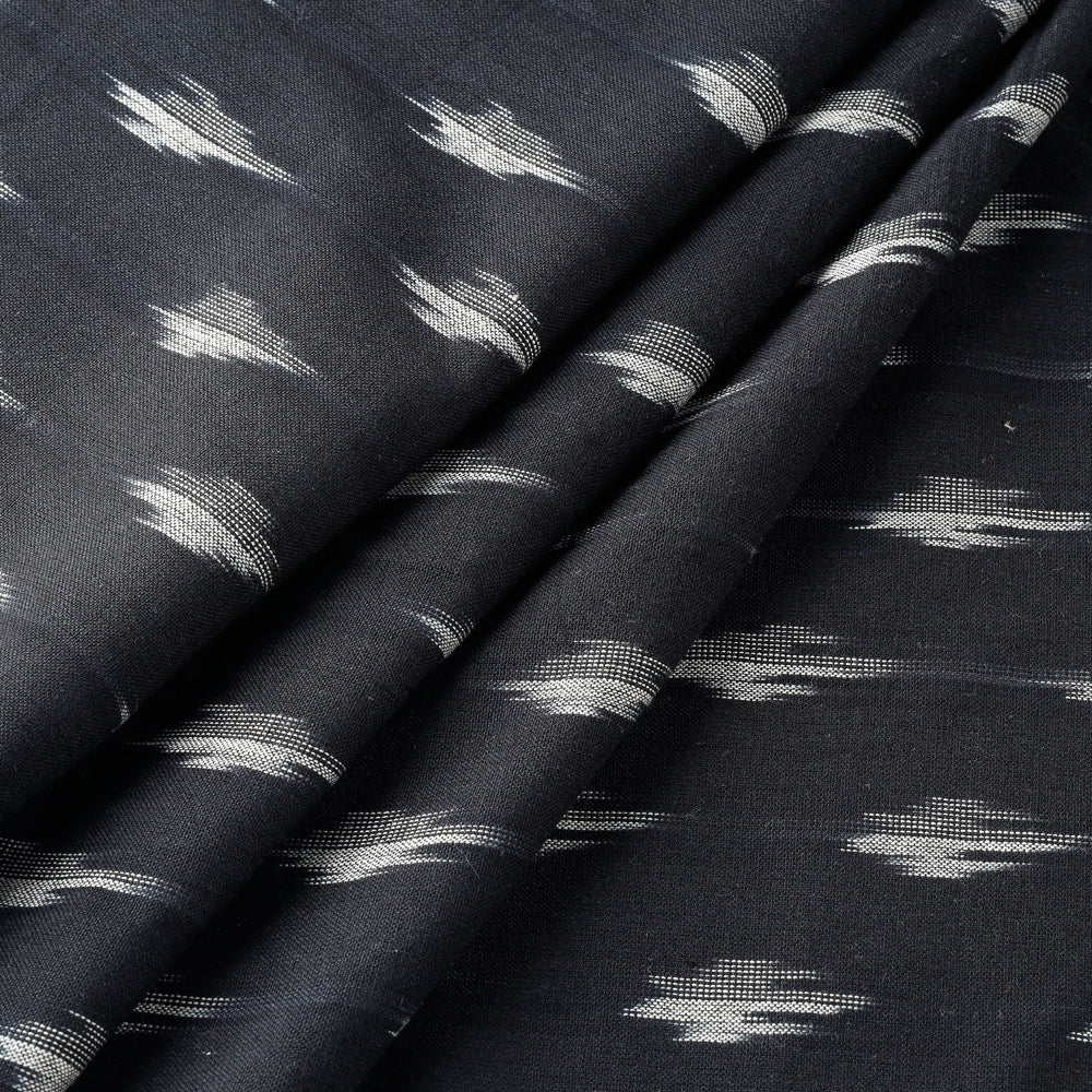 Black With Butta Pochampally Ikat Weave Pure Cotton Fabric