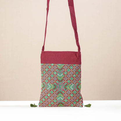 Maroon - Kutch Jat Hand Embroidery Cotton Sling Bag