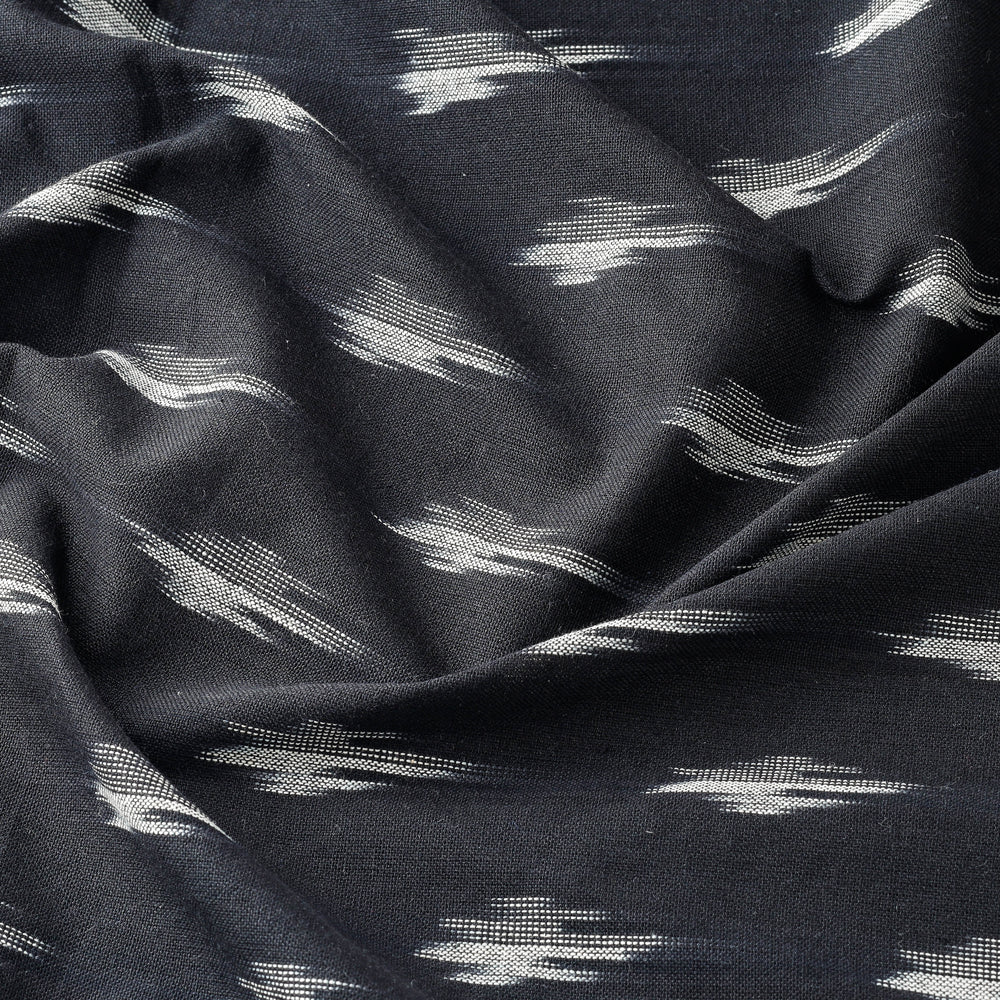 Black With Butta Pochampally Ikat Weave Pure Cotton Fabric