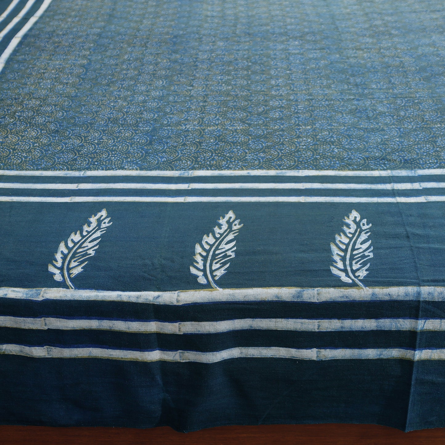 Green - Akola Block Printing Jhiri Handloom Cotton Double Bed Cover (102 x 87 in)