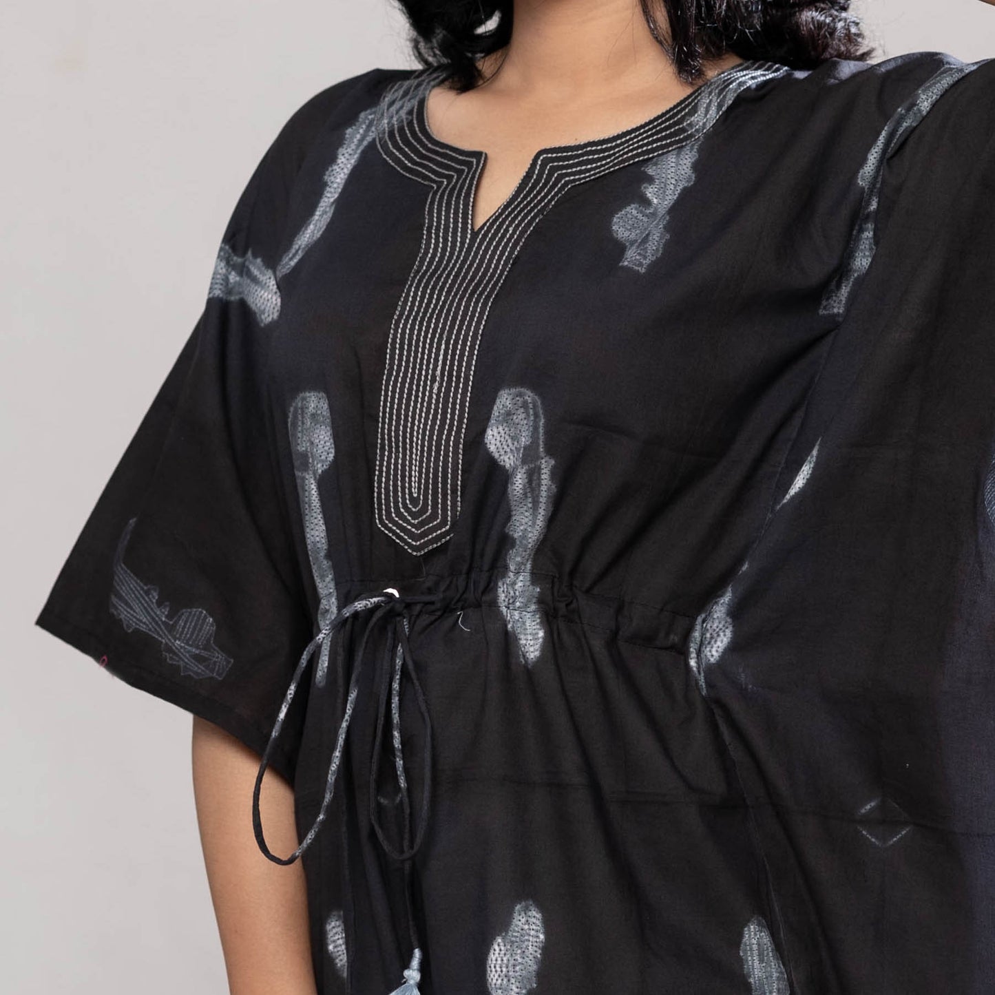Black - Nui Shibori Tie-Dye Cotton Kaftan Dress