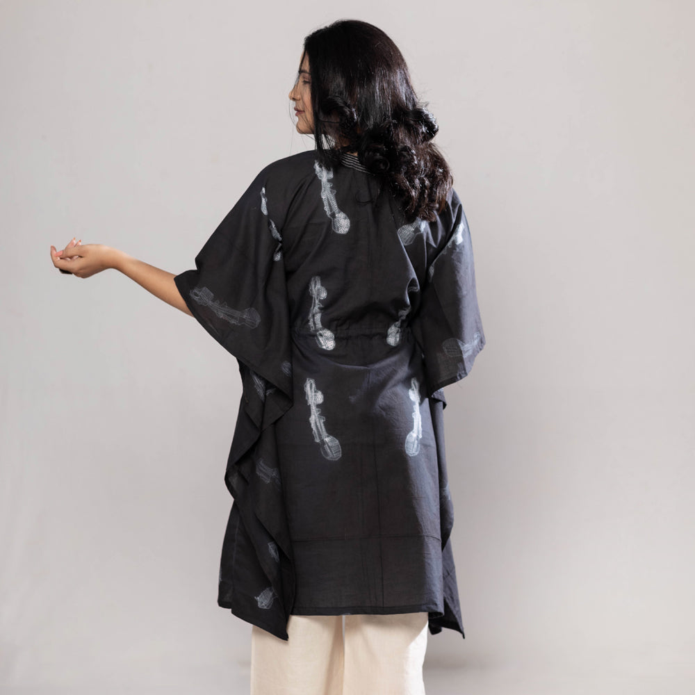 Black - Nui Shibori Tie-Dye Cotton Kaftan Dress