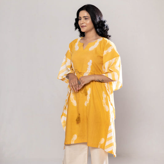 Yellow - Nui Shibori Tie-Dye Cotton Kaftan Dress