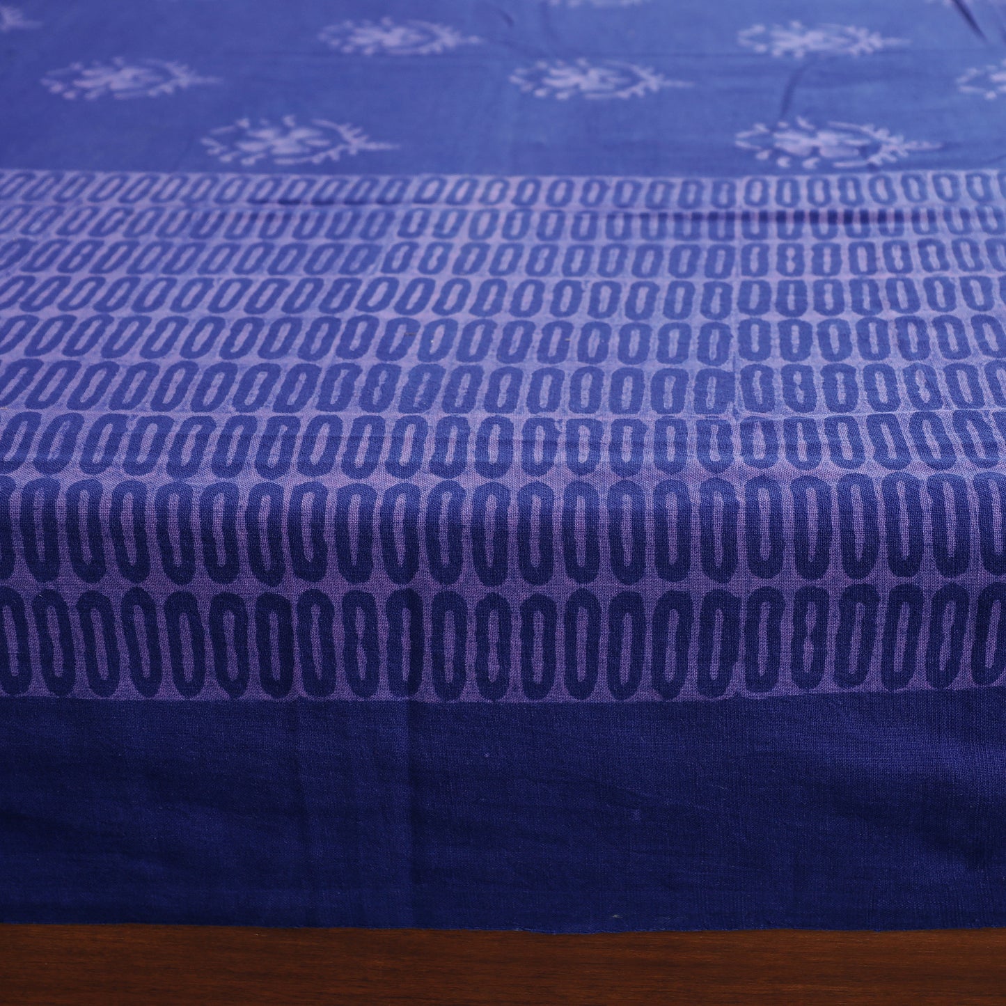 Blue - Akola Block Printing Jhiri Handloom Cotton Double Bed Cover (102 x 87 in)