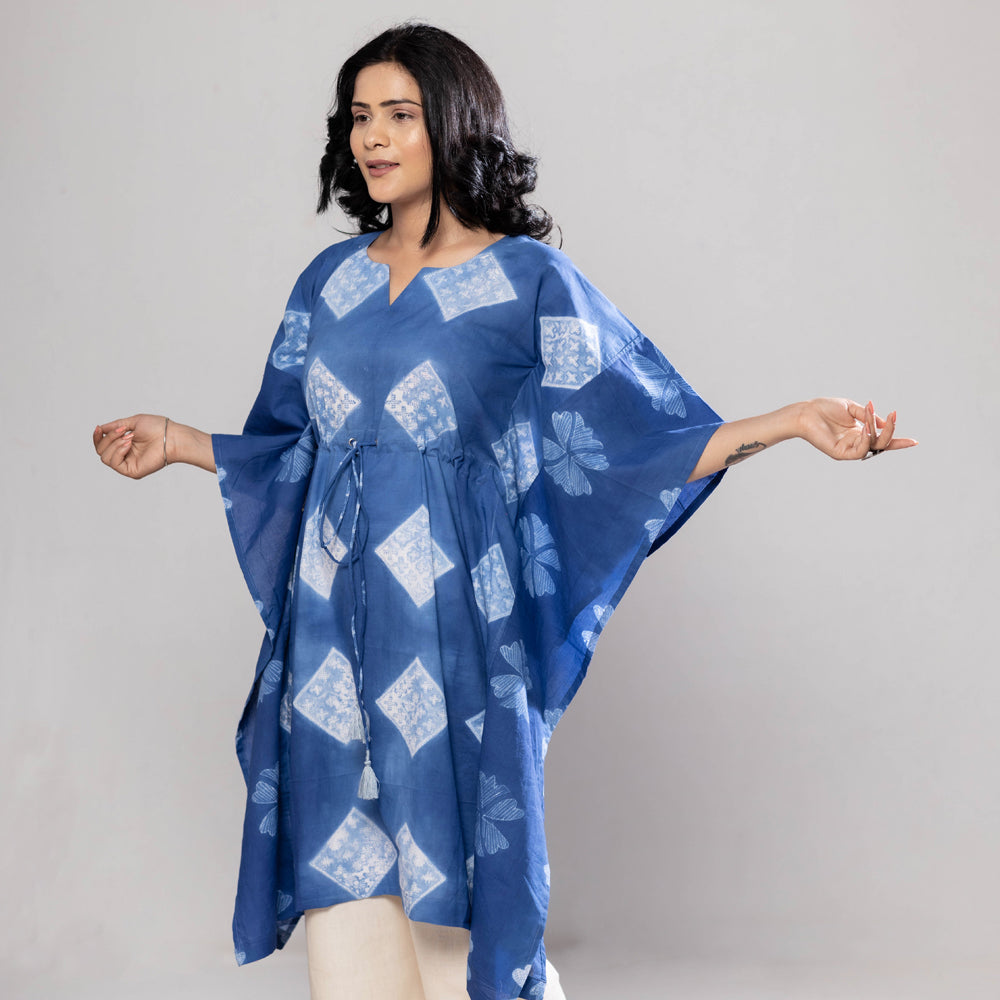 Indigo Nui Shibori Tie-Dye Cotton Kaftan Dress