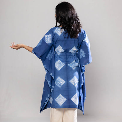 Blue - Indigo Nui Shibori Tie-Dye Cotton Kaftan Dress