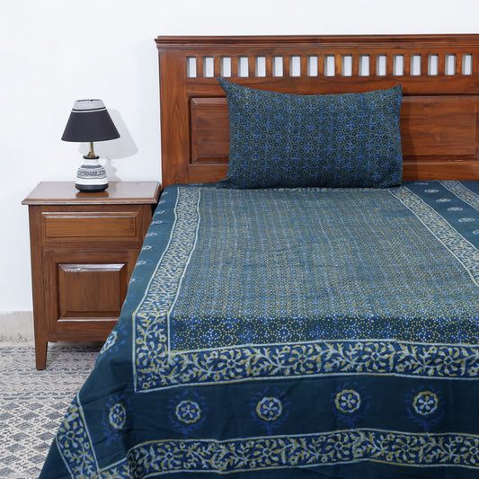 Blue - Akola Block Printing Jhiri Handloom Cotton Single Bed Cover (97 x 59 in)