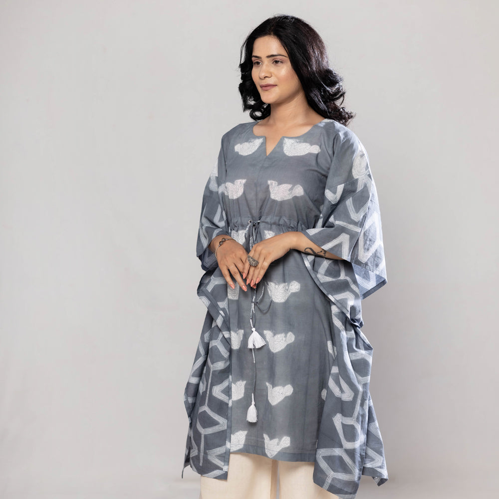  Shibori Tie-Dye Cotton Kaftan Dress 