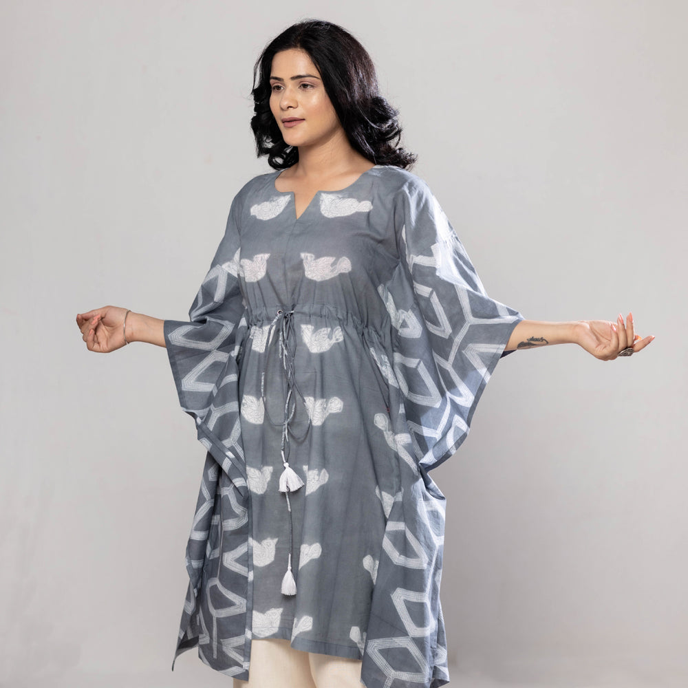  Shibori Tie-Dye Cotton Kaftan Dress 
