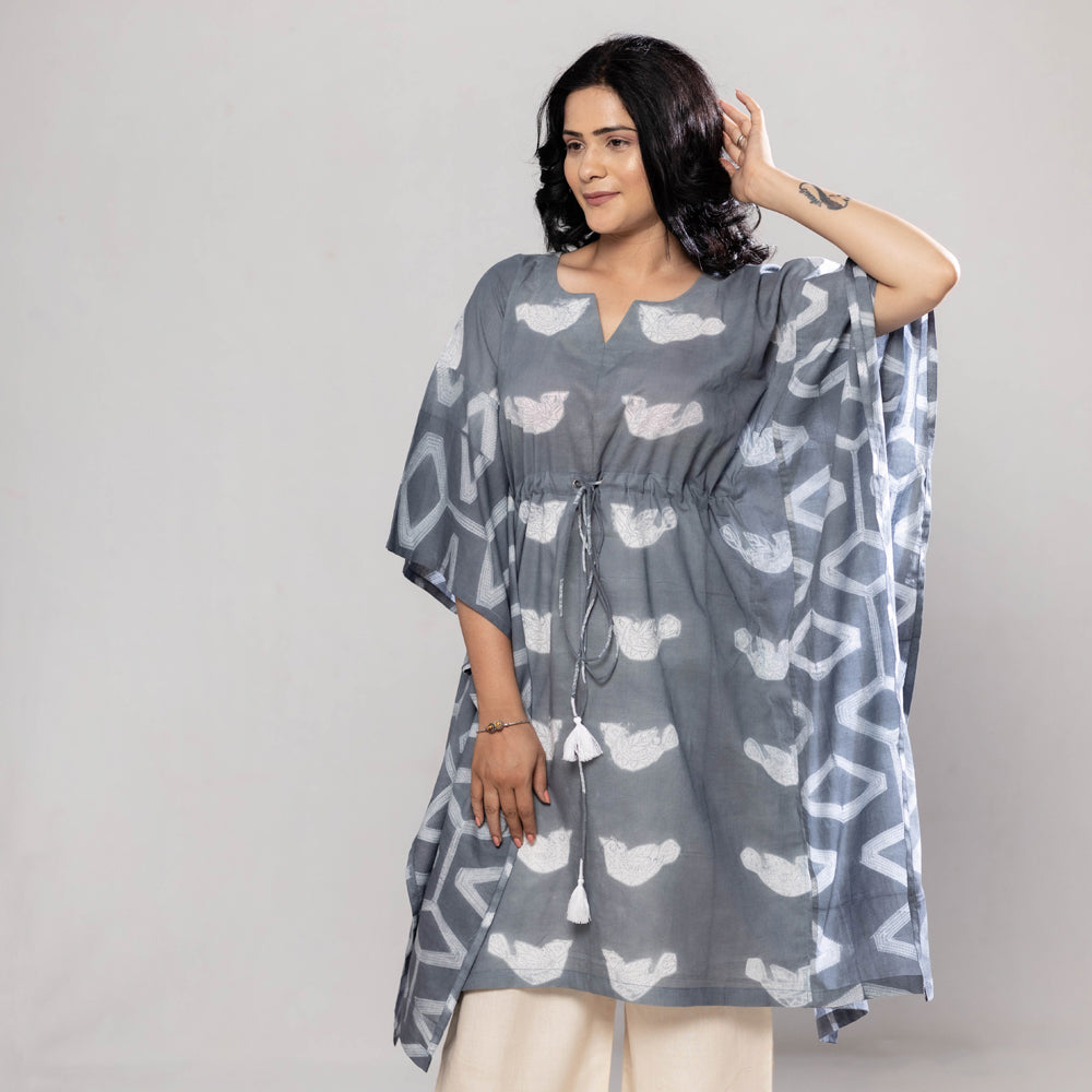  Shibori Tie-Dye Cotton Kaftan Dress 