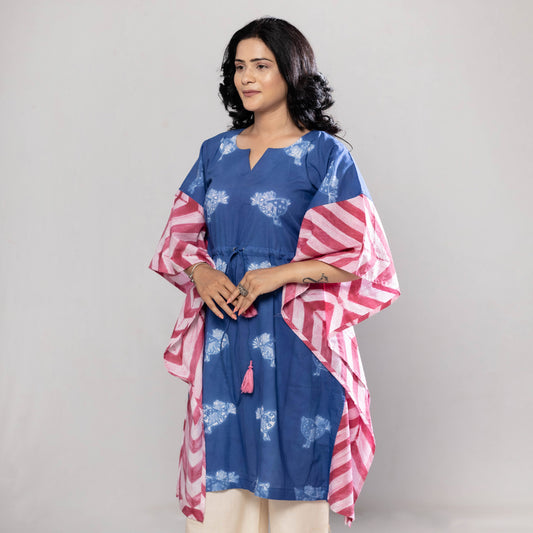 Blue - Indigo - Nui Shibori Tie-Dye Cotton Kaftan Dress