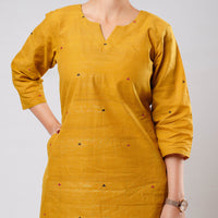 Yellow - iTokri Casuals - Jamdani Handloom Cotton Short Kurta