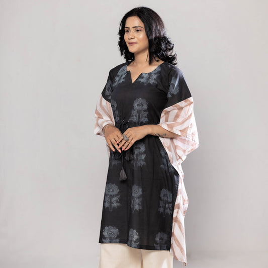 Black Nui Shibori Tie-Dye Cotton Kaftan Dress