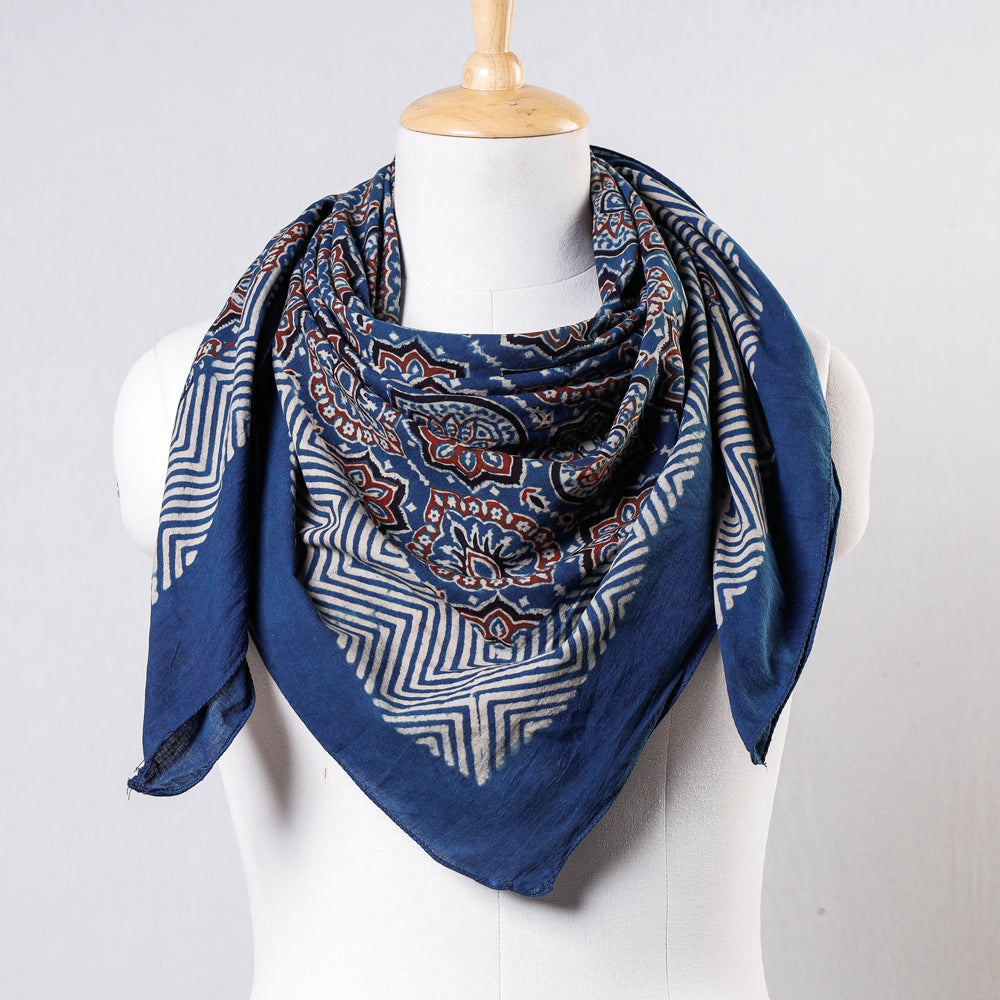 Blue - Ajrakh Block Printing Cotton Scarf from Kutch