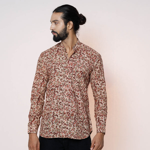 Buy Kalamkari Block Printed Cotton Men Full Sleeve Shirt Online at ...