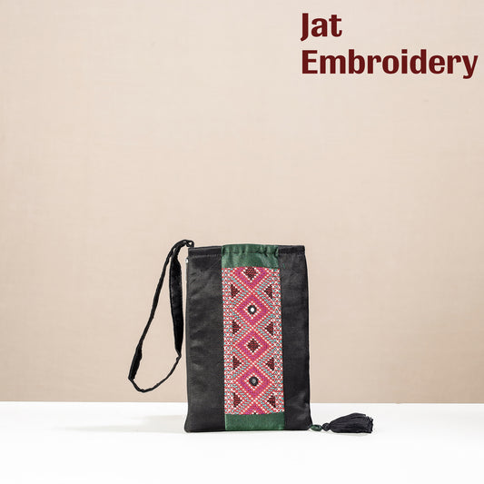 Kutch Jat Hand Embroidery Mashru Silk Mobile Pouch