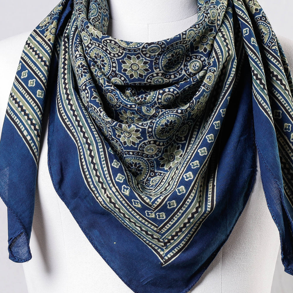 Blue - Ajrakh Block Printing Cotton Scarf from Kutch