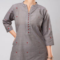 Grey - iTokri Casuals - Jamdani Handloom Cotton Short Kurta