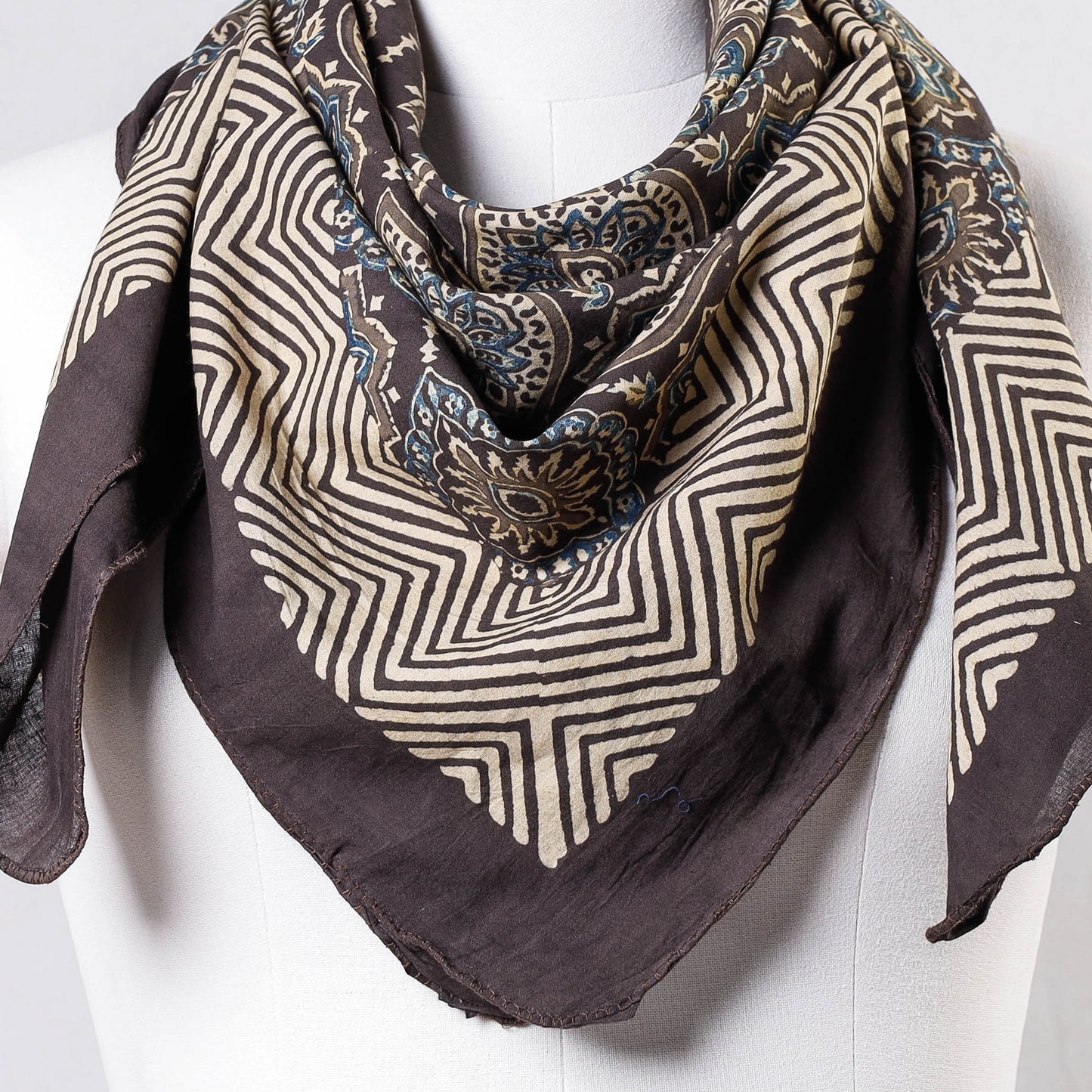 Brown - Ajrakh Block Printing Cotton Scarf from Kutch